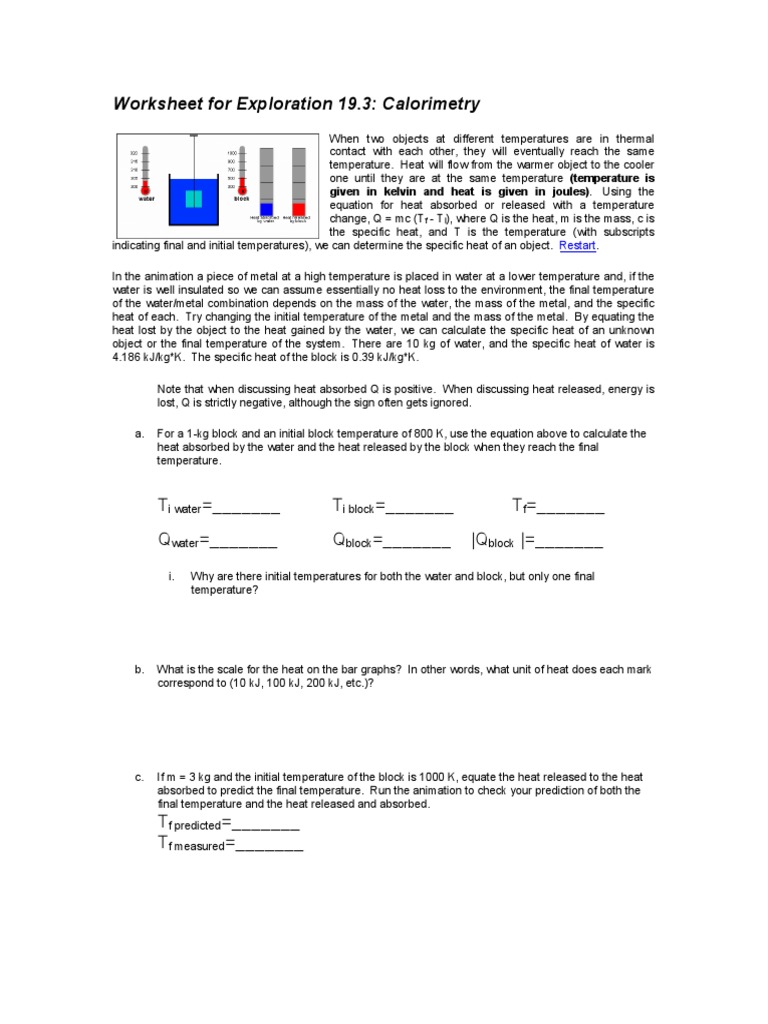 Calorimetry Worksheet for Heat Transfer | PDF | Temperature | Heat