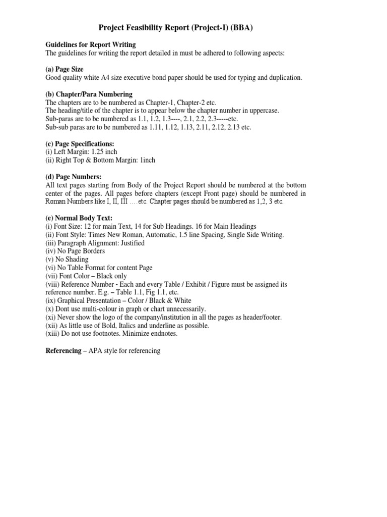 BBA Project Feasibility Report Format  PDF  Feasibility Study