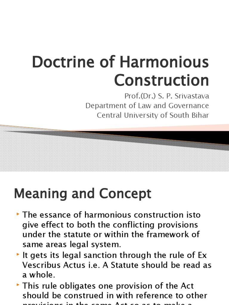 Doctrine of Harmonious Construction PDF Statutory Interpretation