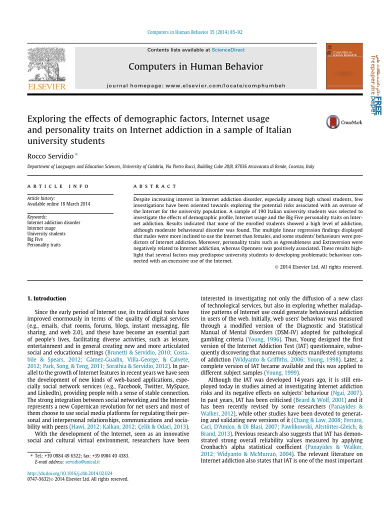 Internet Addiction in Italian Students | PDF | Extraversion And ...