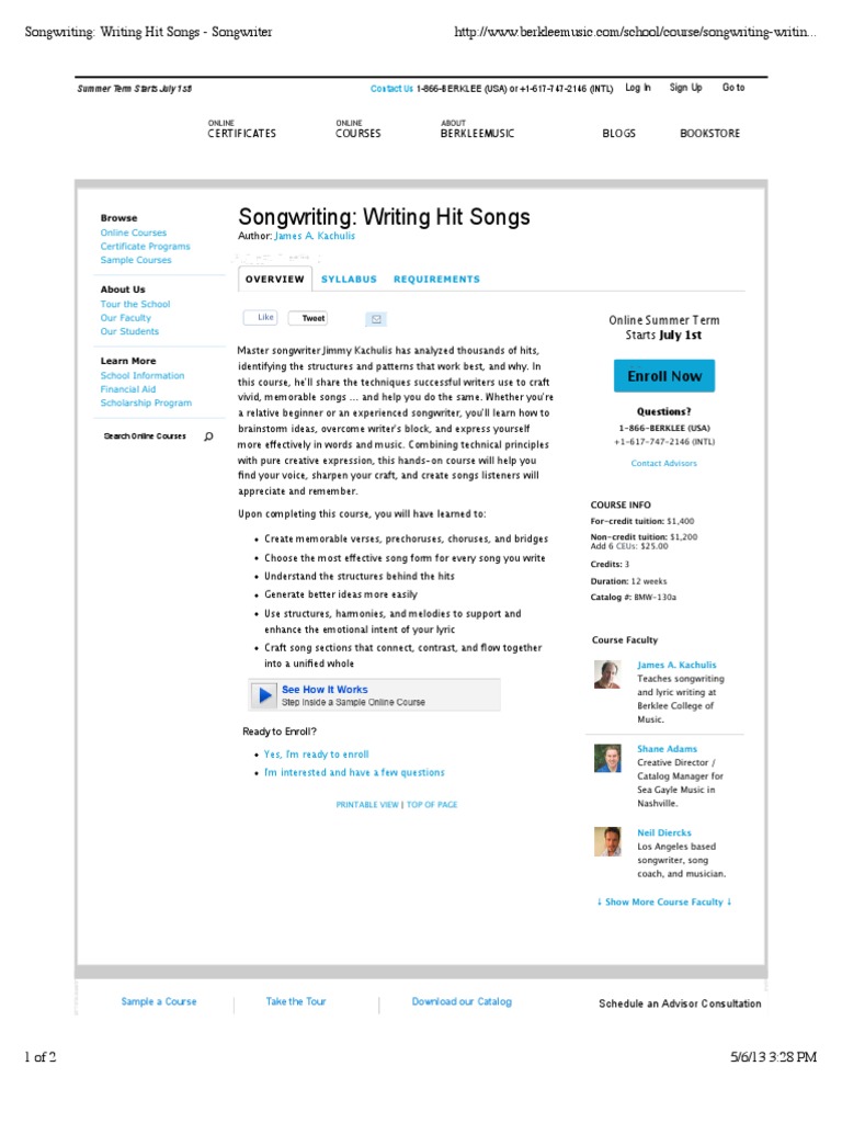 SW Writing Hit Songs Over | PDF | Songwriter | Educational Technology