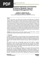 Environmental Awareness and Practices of Science Students: Input For Ecological Management Plan