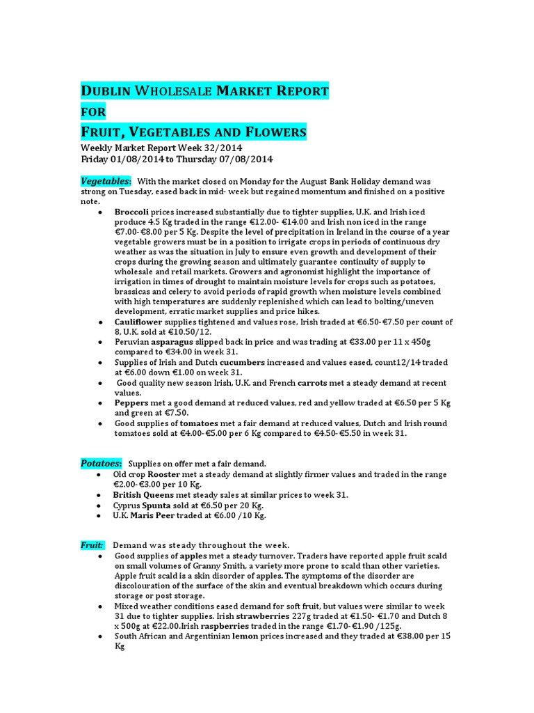 D W M R F, V F: Ublin Arket Eport FOR Ruit Egetables AND Lowers | PDF ...