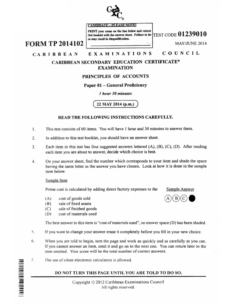 CSEC POA June 2014 P1 PDF | PDF | Debits And Credits | Dividend