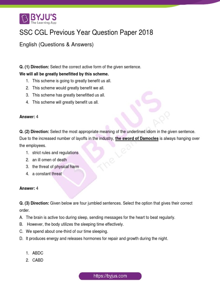 SSC CGL 2018 English Question Paper | PDF