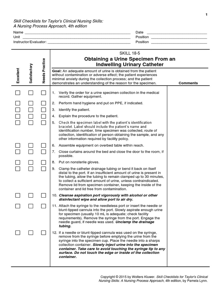 Obtaining A Urine Specimen From An Indwelling Urinary Catheter | PDF ...