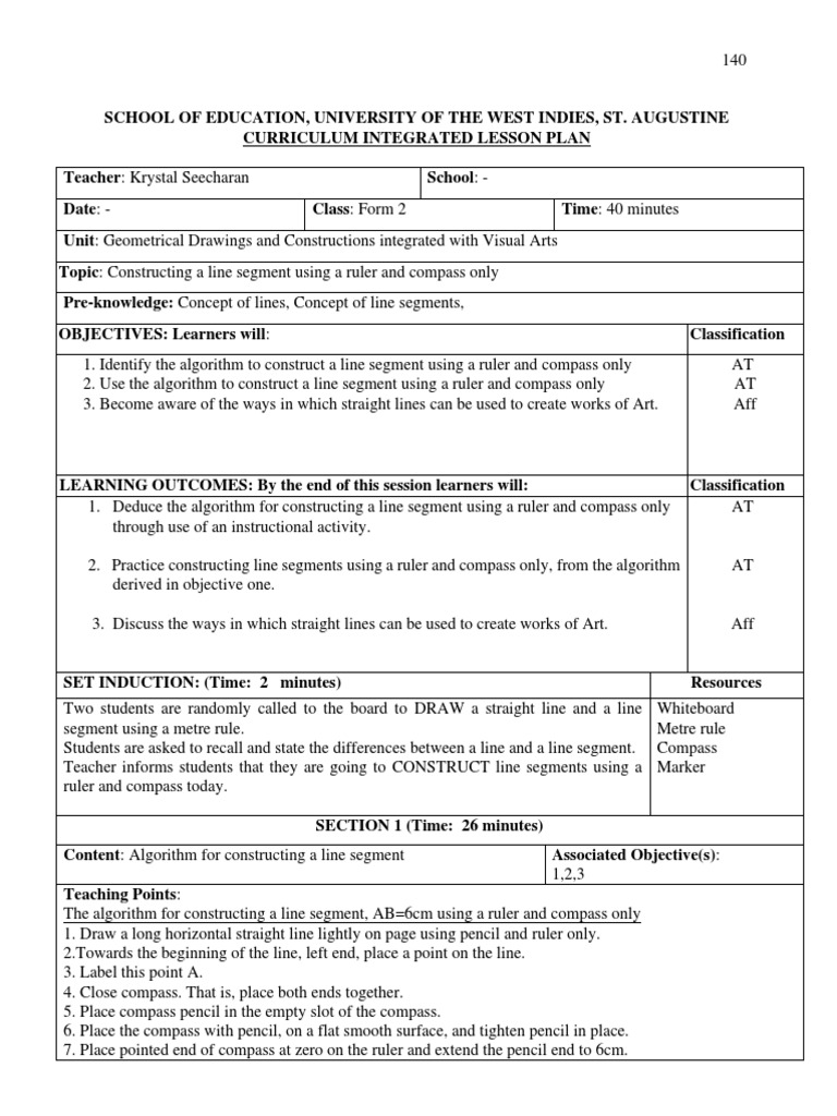 Integrated Lesson Plan: Line Segments | PDF | Lesson Plan | Education ...