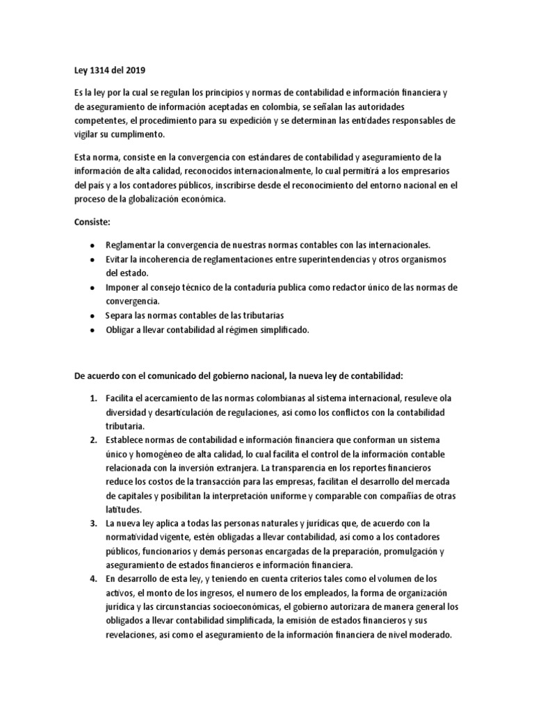 Ley 1314 Del 2019 | PDF | normas internacionales de INFORMACION ...