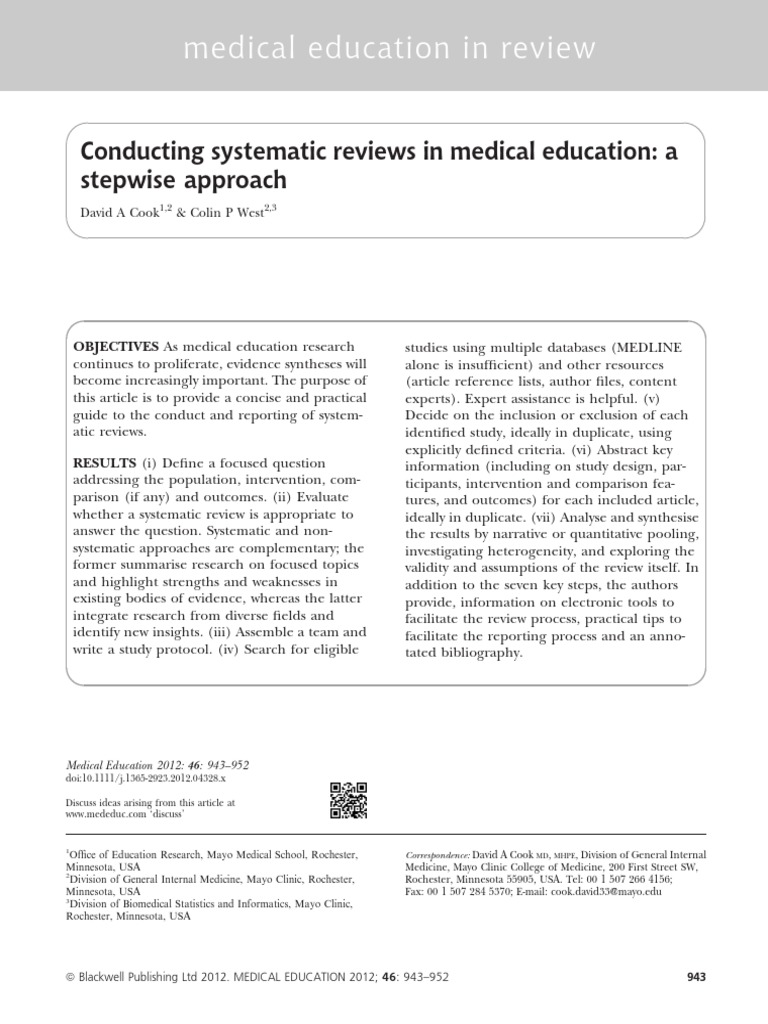 Conducting Systematic Reviews in Medical Education A Stepwise