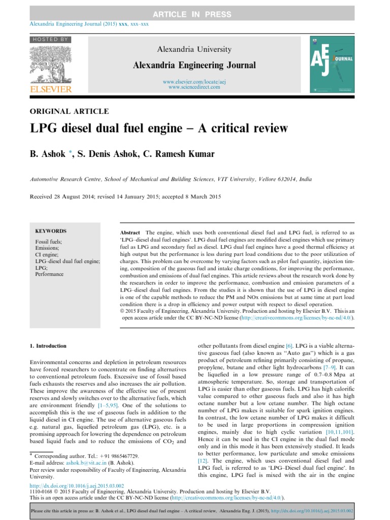 LPG Diesel Dual Fuel Engine - A Critical Review: Alexandria Engineering ...