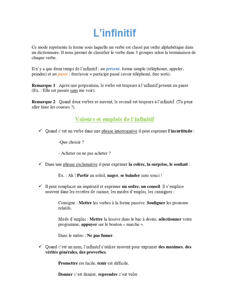 C est Quoi Un Verbe à L infinitif L'Infinitif | PDF | Clause | Sujet (Grammaire)