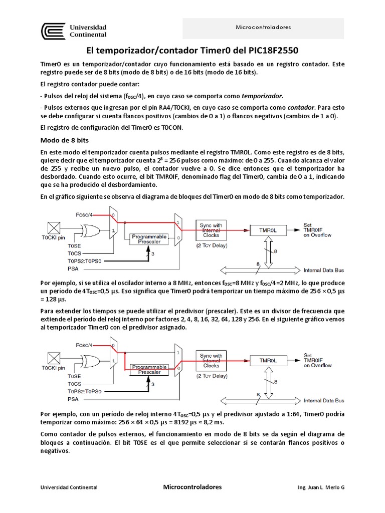 Configuración Timer0 PIC18F2550 | PDF | Microcontrolador | Poco