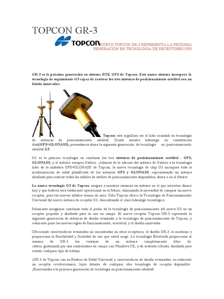 Topcon GR3 | PDF | Sistema de Posicionamiento Global | Tecnología de ...