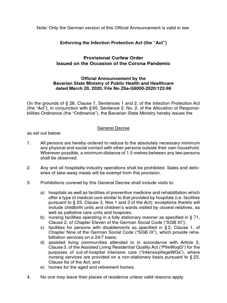 Bavarian COVID-19 Curfew Order 2020 | PDF | Assisted Living | Pharmacy