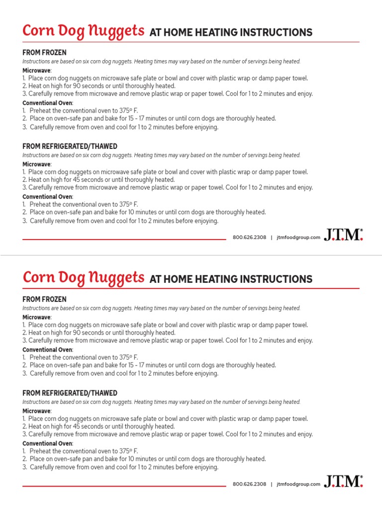 Corn Dog Nuggets at Home Heating Instructions PDF Oven Tools