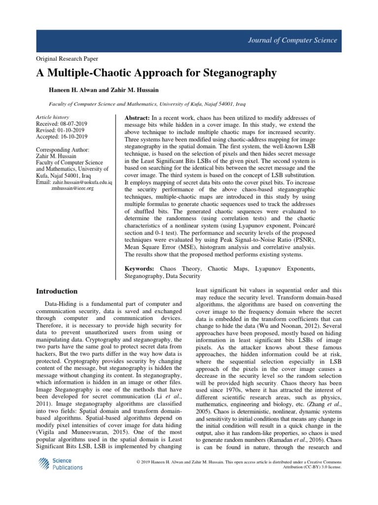 A Multiple-Chaotic Approach For Steganography | PDF | Chaos Theory ...