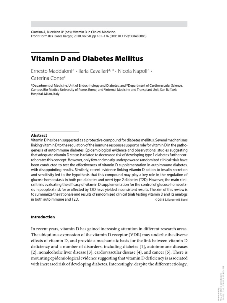 Vitamin D and Diabetes Mellitus Ernesto Maddaloni Ilaria Cavallari