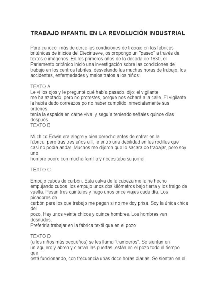 Trabajo Infantil en la Revolución Industrial | PDF