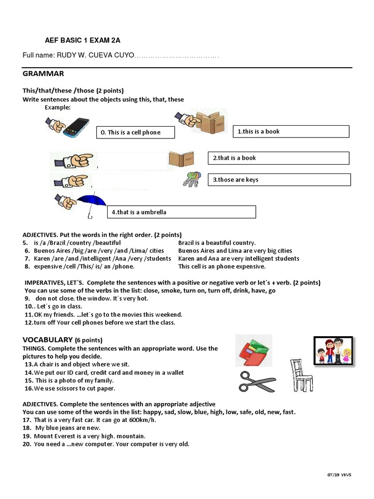 AEF Basic 1 Exam 2A Overview | PDF | English Language | Symbols