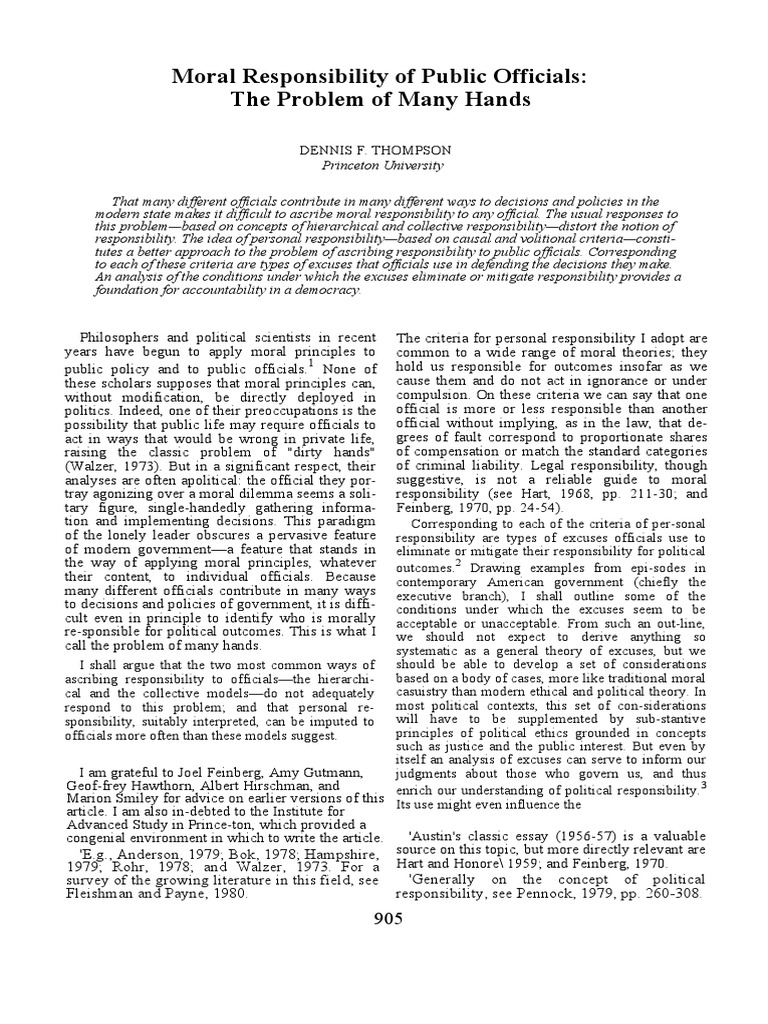 Thompson, D.F. (1980) - Moral Responsibility of Public Officials. The ...