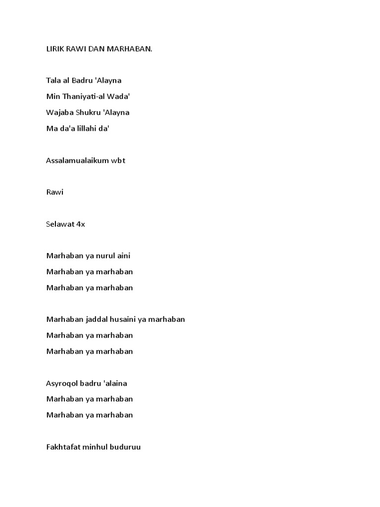 Lirik Marhaban Ya Nurul Aini | PDF
