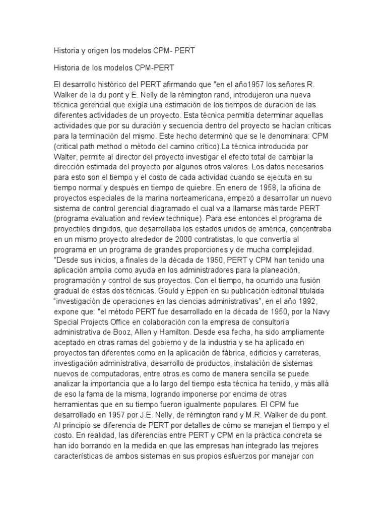 Historia de CPM-PERT en Proyectos | PDF | Business | Informática