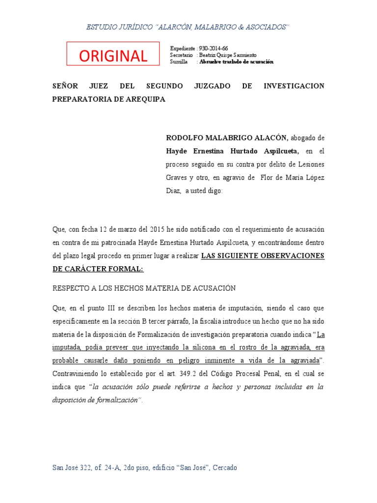 Traslado de Acusacion PDF Derecho penal Medicina