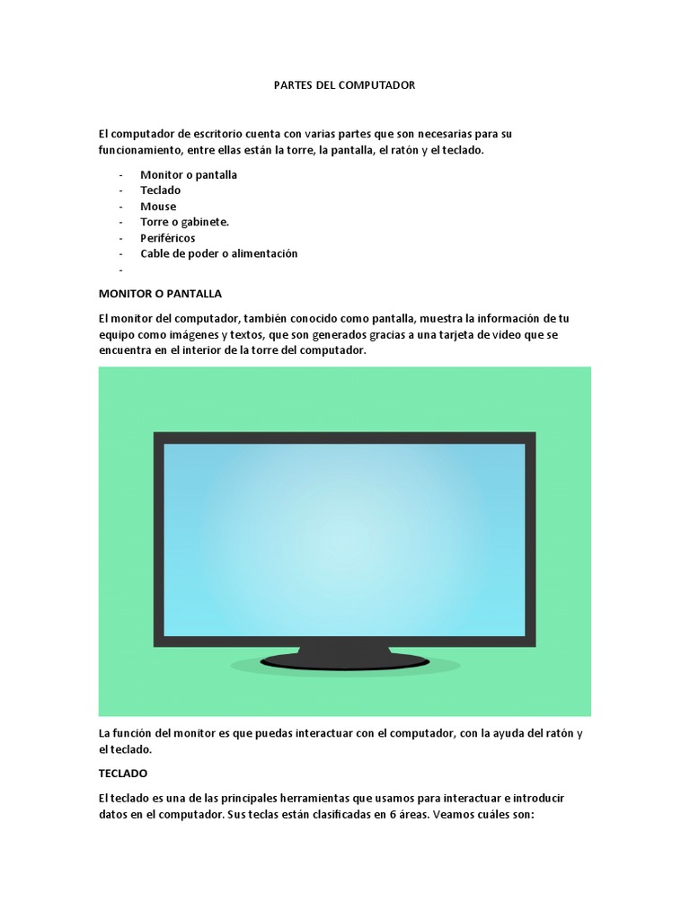 Partes y funciones de la pantalla del computador | PDF | Periférico ...
