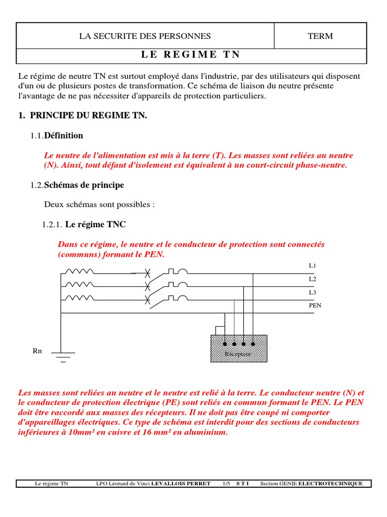 Régimes TN, TNC et TNS en Électricité | PDF | Fusible (électricité ...