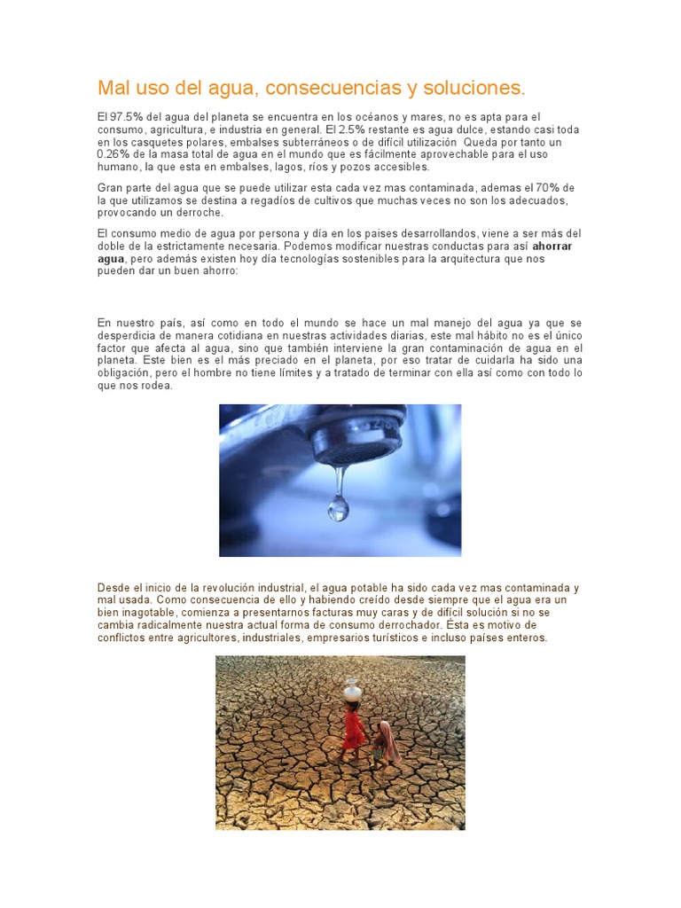 Consecuencias del mal uso del agua | PDF | Aguas residuales | Agua