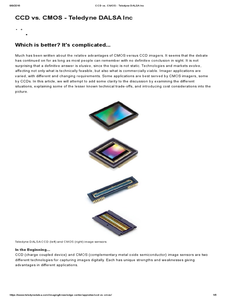 CCD vs. CMOS Teledyne DALSA Inc Which Is Better? It's Complicated