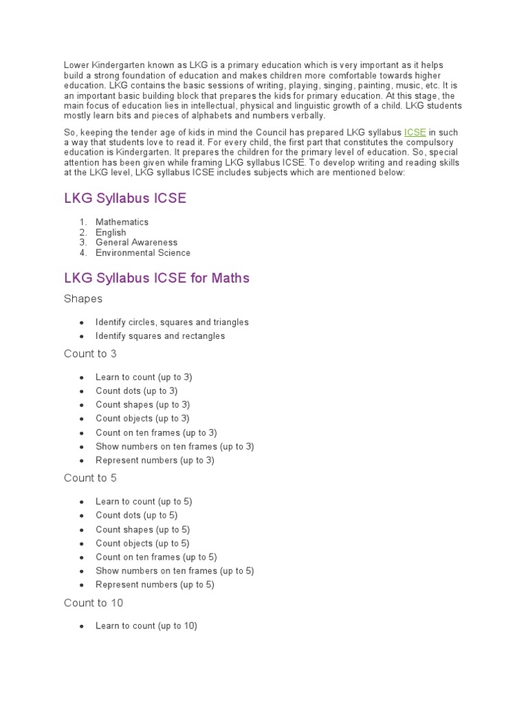 LKG Syllabus ICSE: Shapes | PDF | Kindergarten | Shape