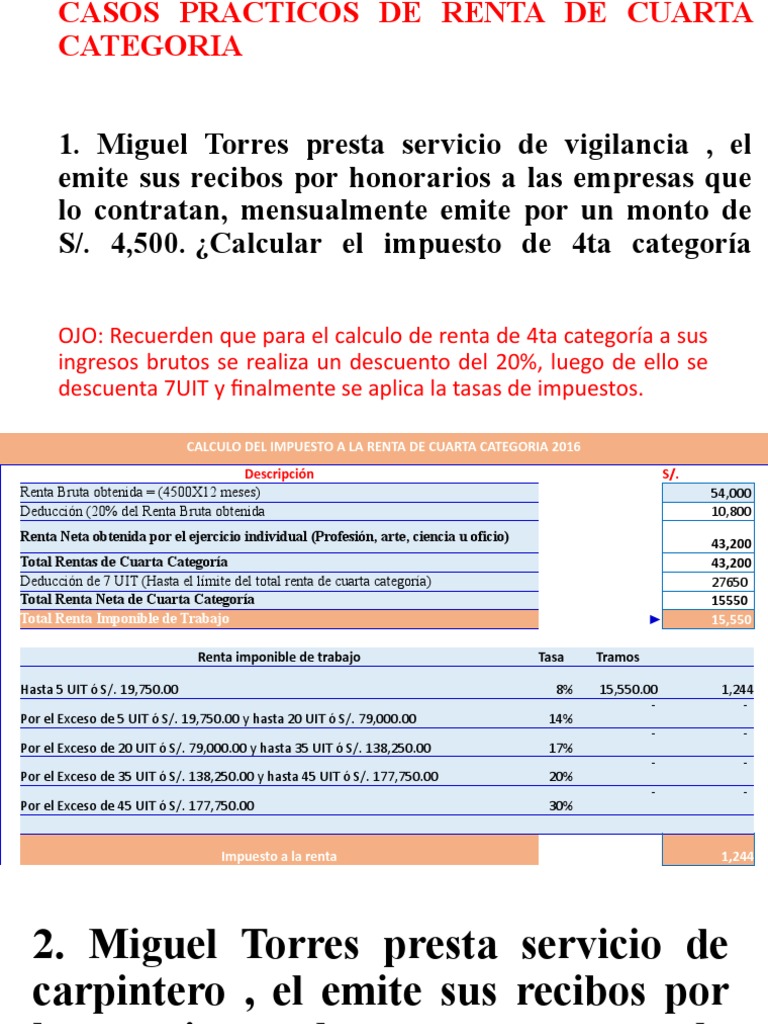 Cálculo de Renta Cuarta Categoría | PDF | Impuesto sobre la renta ...
