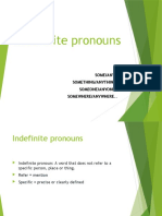 Indefinite Pronouns: Some/Any Something/Anything Someone/Anyone Somewhere/Anywhere.