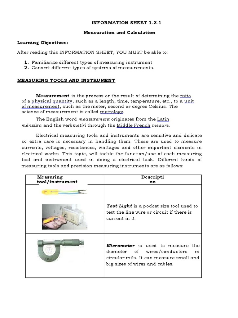Measurement Tools Guide | PDF | Measurement | Scientific Observation
