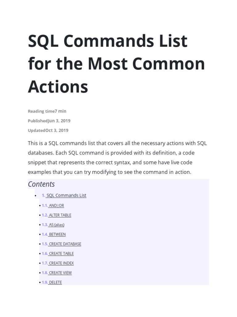 SQL Commands List For The Most Common Actions: 7 Min Jun 3, 2019 Oct 3 ...