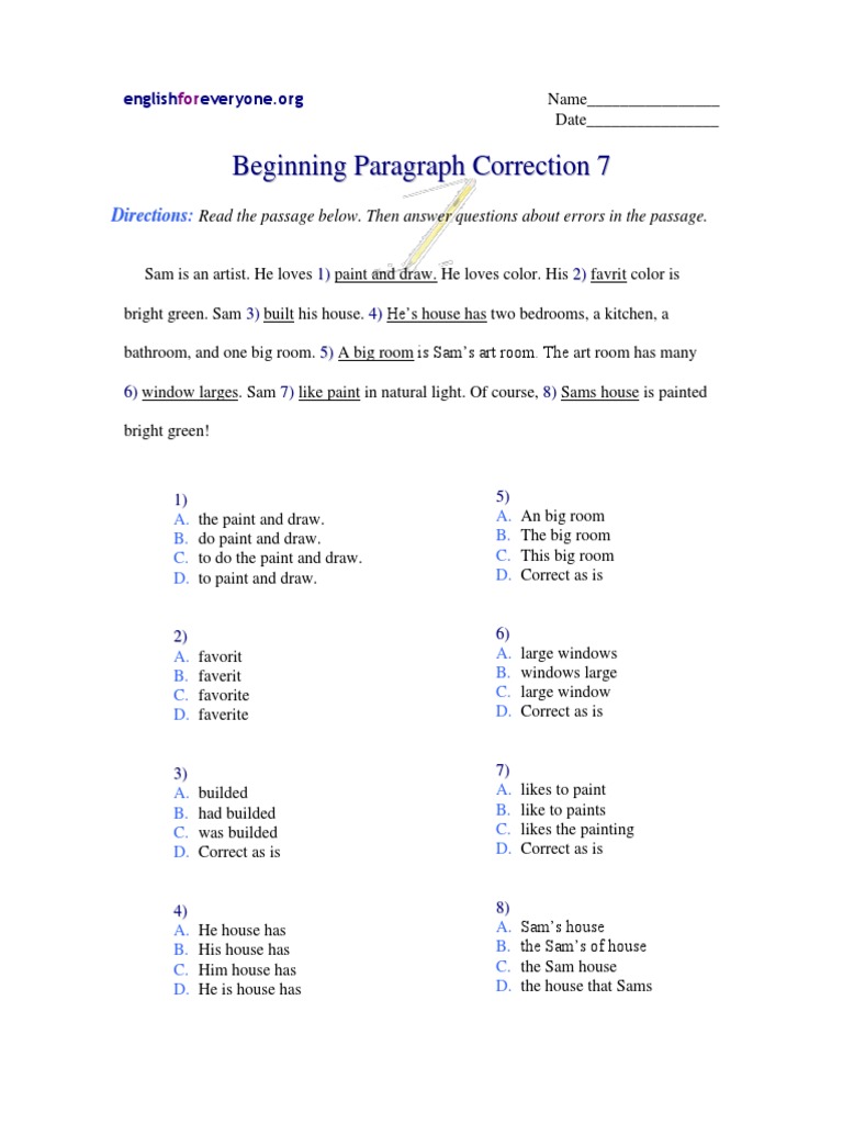 Sam's Art Room: Error Correction Exercise | PDF