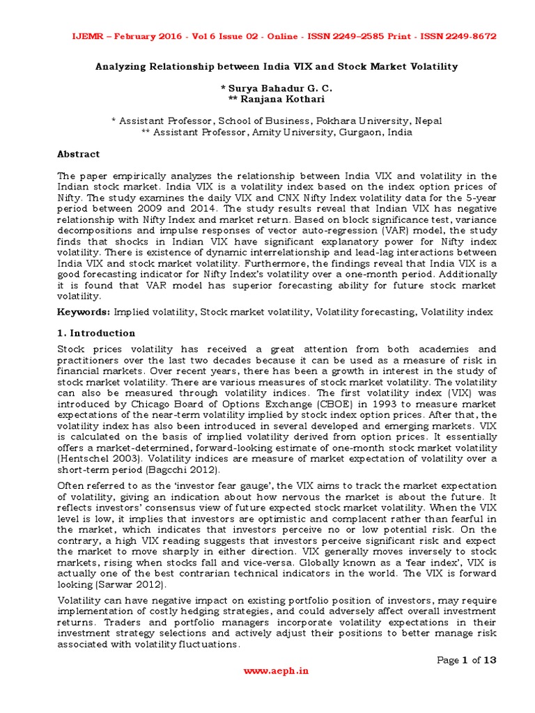 India VIX and Stock Market Volatility Analysis | PDF | Vix | Vector ...