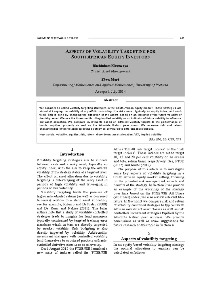 Aspects of Volatility Targeting For South African | PDF | Asset ...