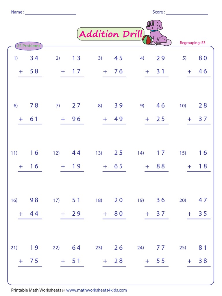 Printable Math Worksheets: Regrouping | PDF