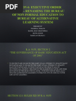 Lesson 6: Executive Order No. 356 - Renaming The Bureau of Non-Formal Education To Bureau of Alternative Learning System