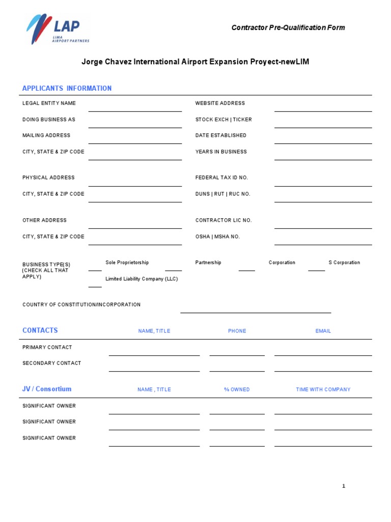 Contractor Pre-Qualification Form for LIM | PDF | Occupational Safety ...