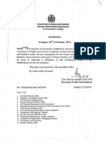 Notification Srinagar, of October, 2019: Government of Jammu and Kashmir General Administration Department