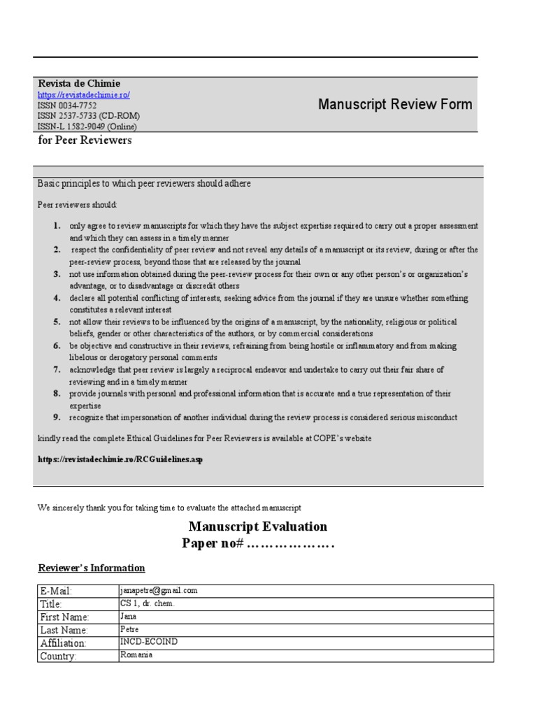 Manuscript Review Form: For Peer Reviewers | PDF | Nature