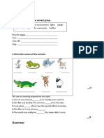 Vocabulary and grammar practice worksheet with animals, recycling, verbs and adjectives