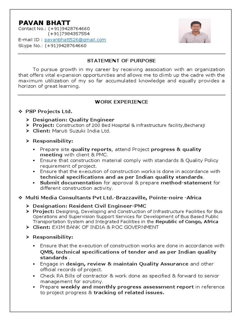 Pavan Bhatt: Civil Engineer CV | PDF | Specification (Technical ...