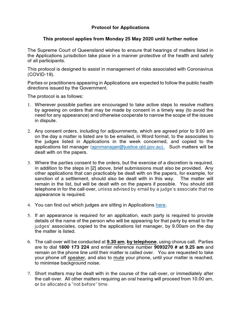 COVID-19 Protocol for Applications Court | PDF | Treaty | Judge