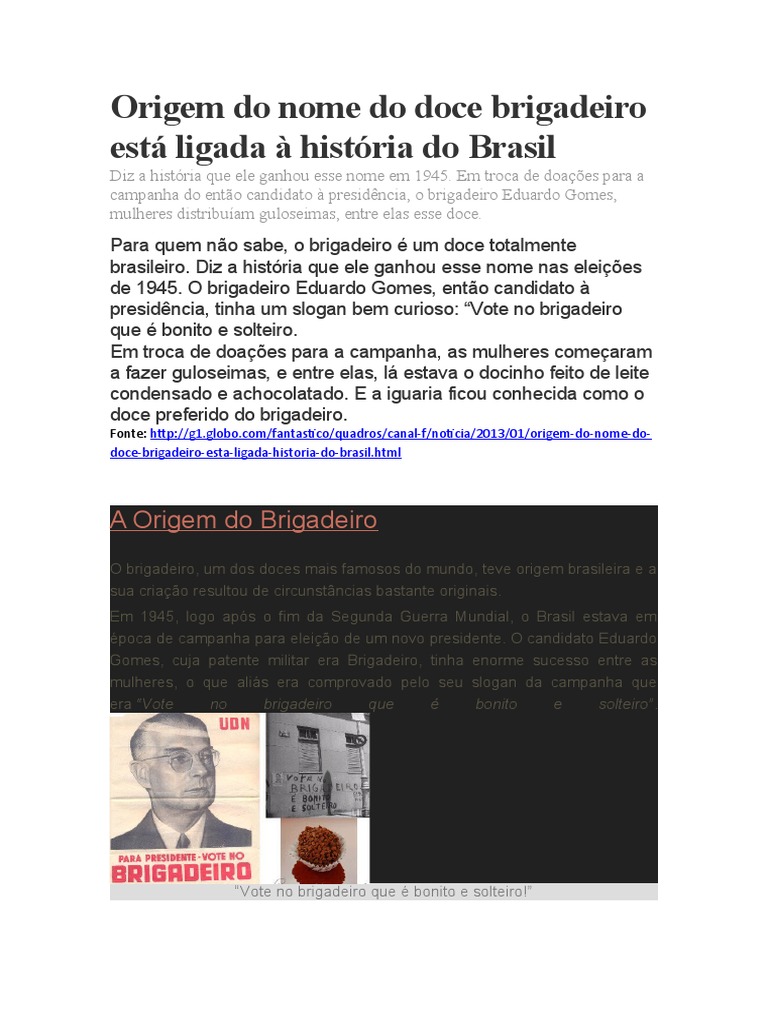 Origem do Brigadeiro em 1945 | PDF | Eleições