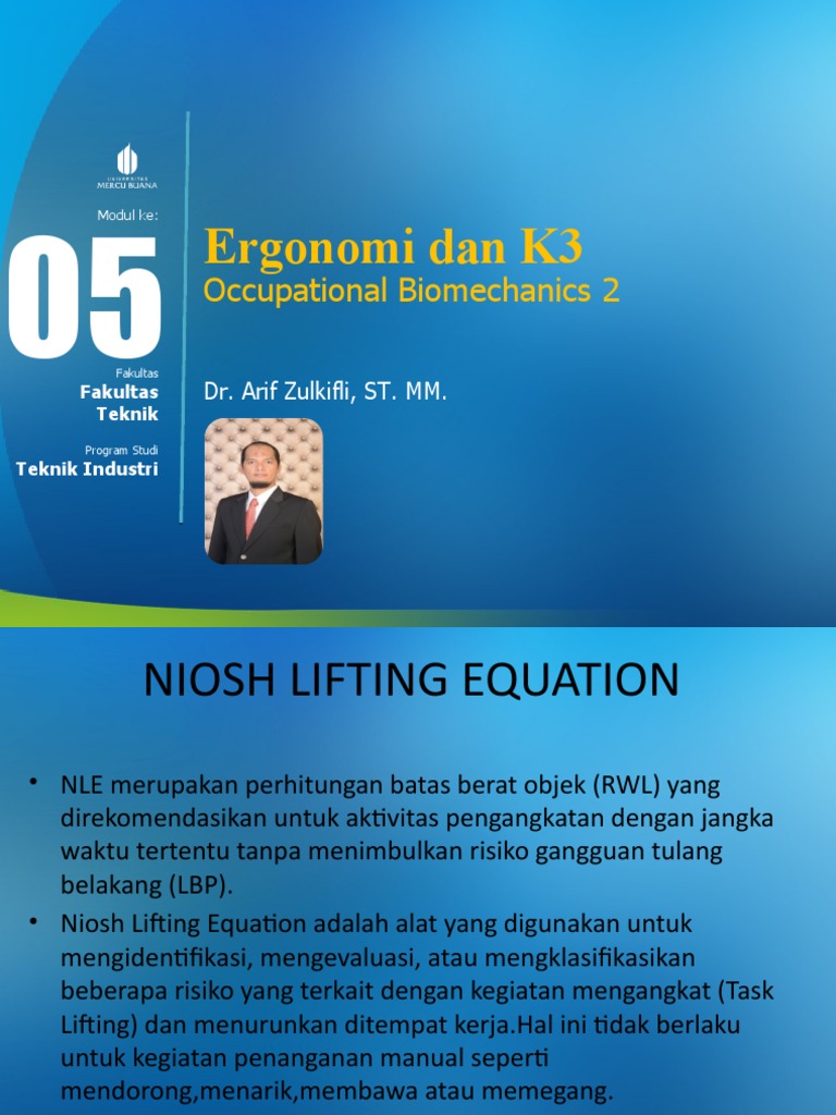 Panduan NIOSH Lifting Equation dan RWL | PDF