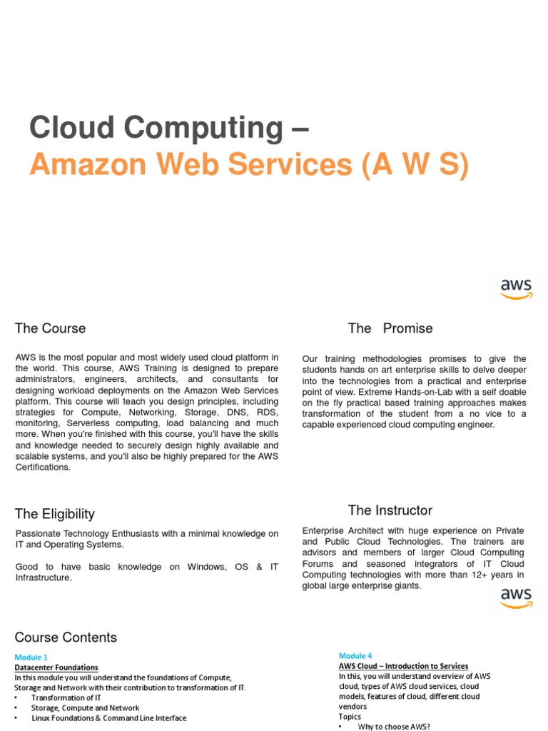 AWS Cloud Computing Course Guide | PDF | Amazon Web Services | Cloud ...